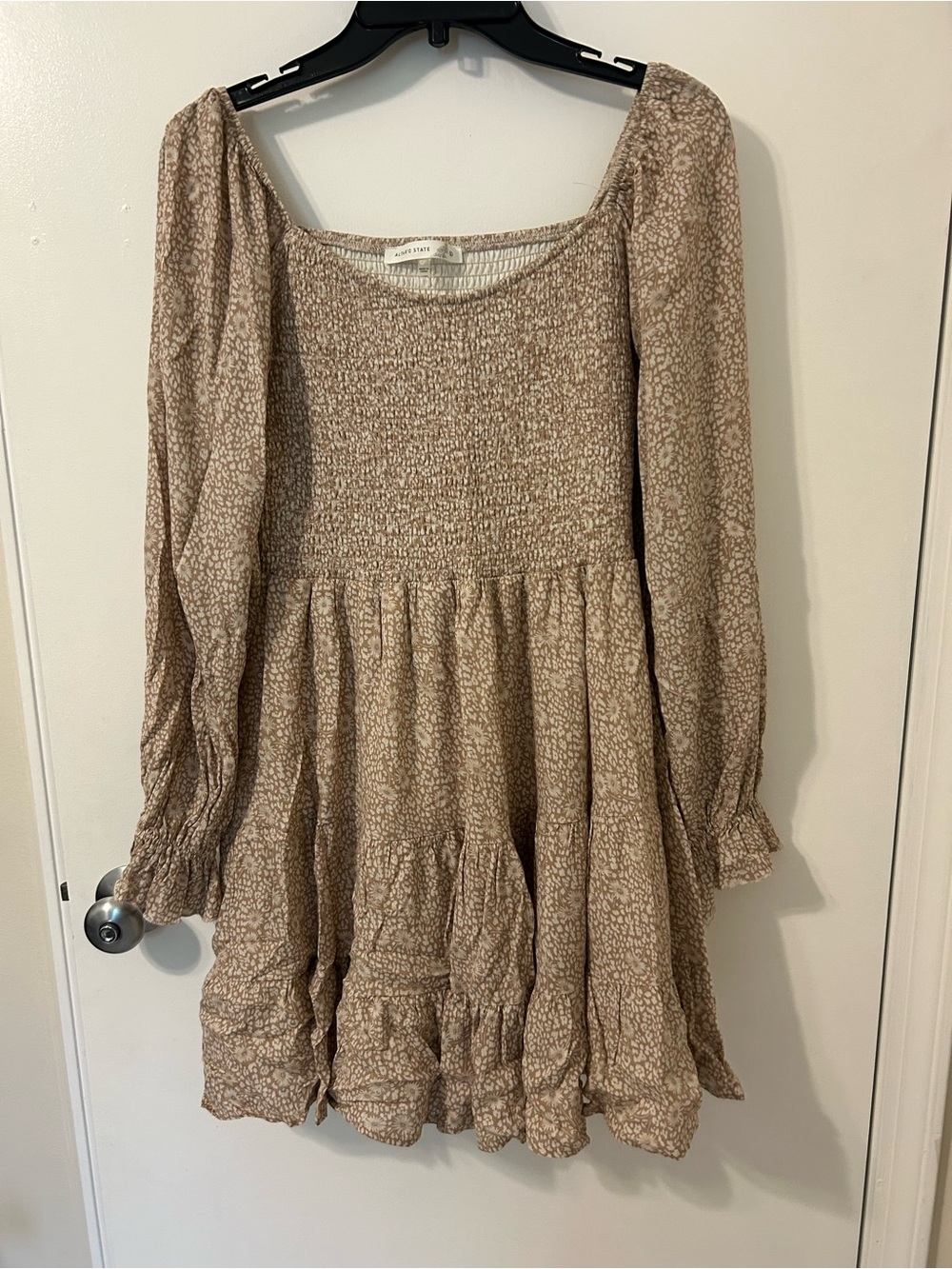 Altar'd State Beige Floral Smocked Tiered Mini Dress